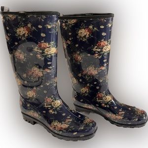 Rain/garden boots - navy flower print by Hisea size 9 NWT